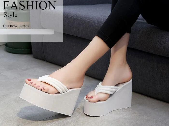 Women Fashion Summer Chunky Sole Wedges Heels Flip Flops Casual Shoes New Arrival Waterproof Taiwan Slippers Sexy Lady Sandals - petguardiansupplies