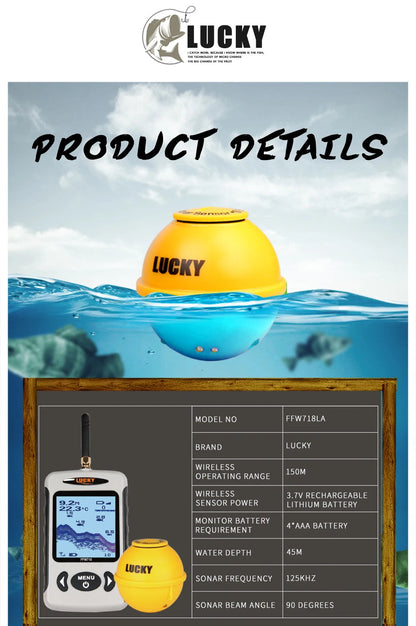 Lucky FFW718& FFW718LA Wireless Portable Fish Finder 45M/135FT Sonar Depth Sounder Alarm Ocean River Lake - petguardiansupplies