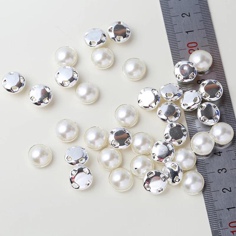 RESEN 6mm 8mm,10mm,12mm Sew On Pearls For Dresses With Claw Gold/Sliver Claw Rhinestones Round Pearl Button Sew On Stones - petguardiansupplies