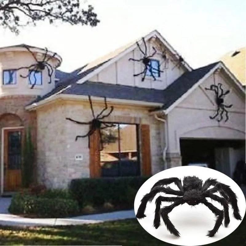 Black Spider Halloween Decoration Haunted House Prop Indoor Outdoor Giant Decor Vivid Scary Giant Black Spiders Huge Spider Web - petguardiansupplies