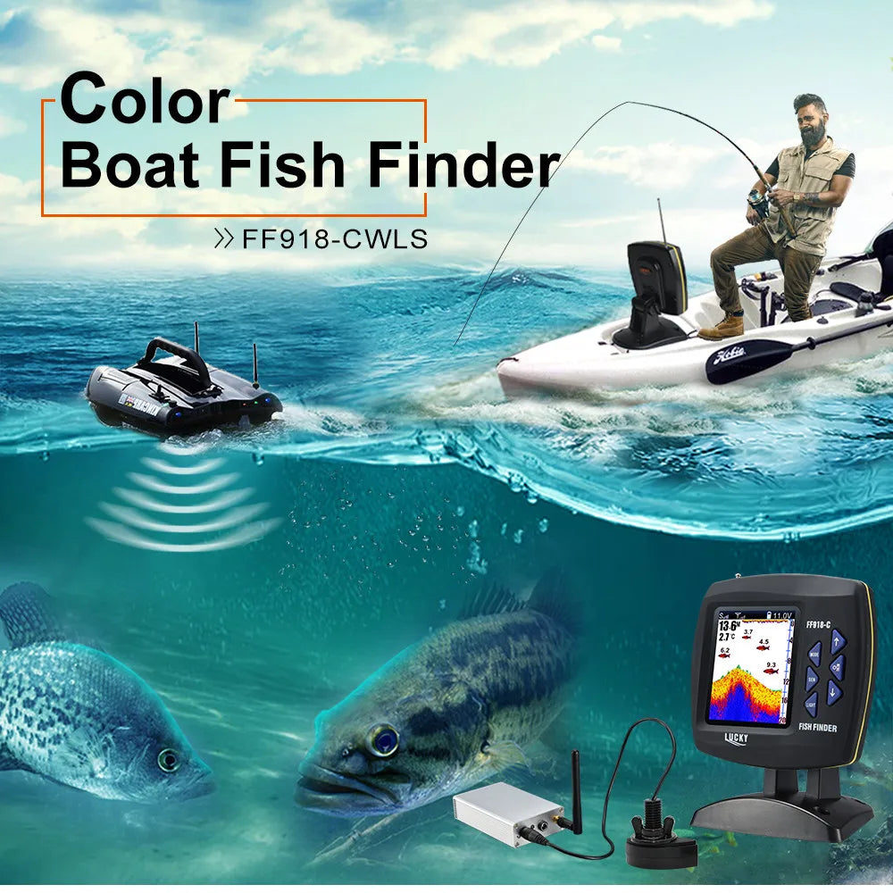 Lucky FF918 Wireless Remote Control Boat Fish Finder 300m/980ft wireless operating range echo sounder - petguardiansupplies