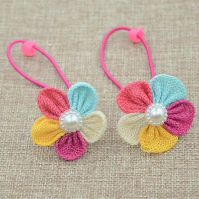 2PCS/Lot New Fashion Candy Color Scrunchy Headband Girls Bow Flower Rabbit Hair Accessories Flower Hair Bands Rubber Gum Ornamen - petguardiansupplies