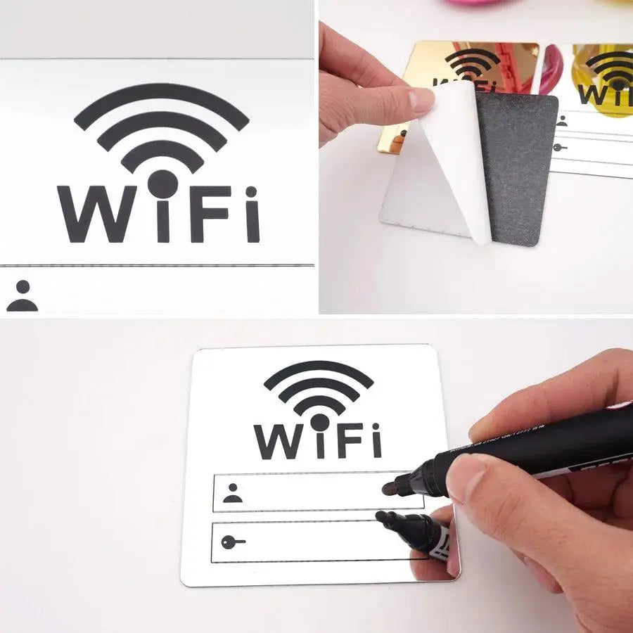 WIFI Sign 3D Acrylic Mirror Wall Stickers Rewritable Handwriting Account and Password For Public Shope Signage - petguardiansupplies