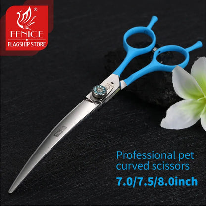 Fenice 7.0 7.5 8.0 Inch Professional Black Grooming Scissors Curved Shear for Teddy/Pomeranian Dogs Pet Grooming Tools JP 440C - petguardiansupplies