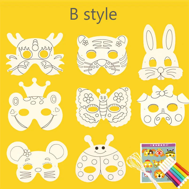 8Pcs/lot DIY Animal Painting Mask Toys For Girls Boys Cartoon Graffiti Handmade Art Crafts Toy Kindergarten Drawing Kids Gifts - petguardiansupplies