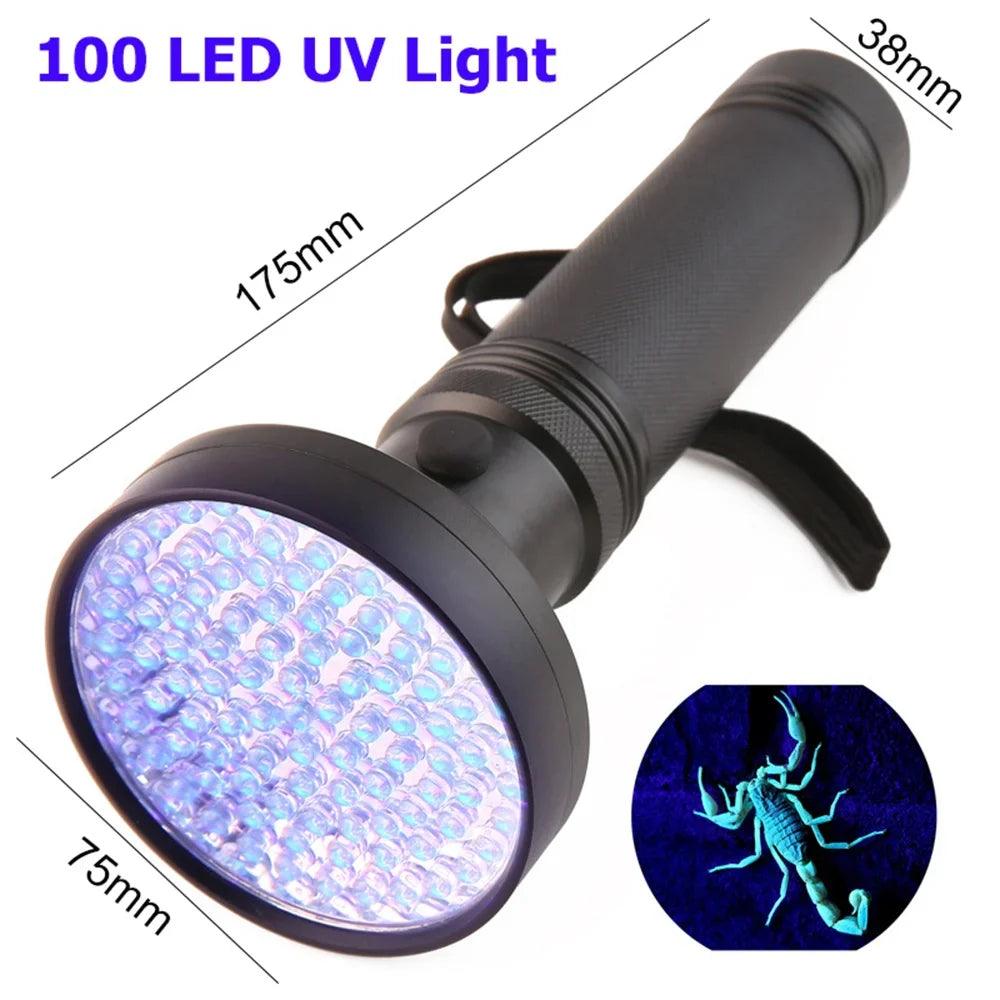 Ultraviolet Blacklight LED UV Light Lamp Torch Detector for Dog Urine Stains Outdoor Waterproof Aluminum 9-100 LED UV Flashlight - petguardiansupplies