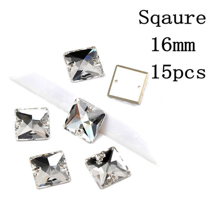 Rivoli Drop Sew On Crystal Clear Strass DIY 2 Holes Mirror Rhinestone Glass Sewing Stone Sew Textil Rhinestones For Garment - petguardiansupplies