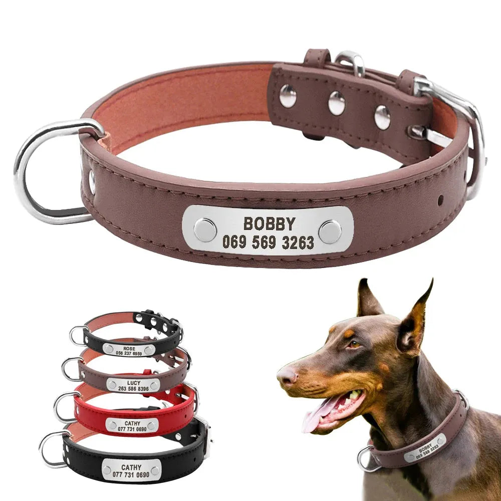 Large Durable Personalized Dog Collar PU Leather Padded Pet ID Collars Customized for Small Medium Large Dogs Cat 4 Size - petguardiansupplies