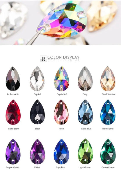 AAAAA Rhinestones For Needlework Quality Sewing Stones Tear Drop Sew On Rhinestones For Dress Decoration,Bags,Garment,Shoes - petguardiansupplies