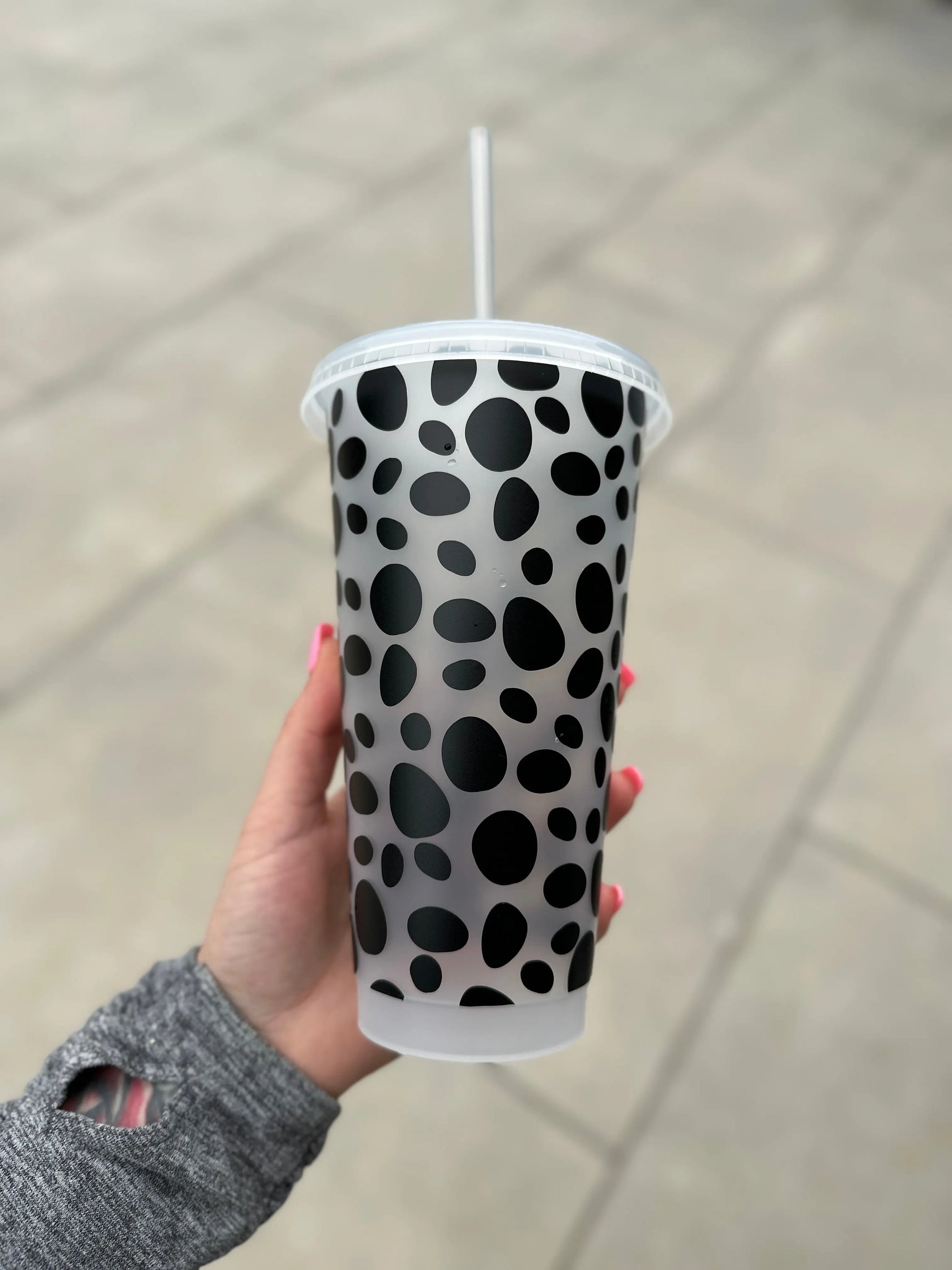 Dalmatian Print Tumbler Venti Cold Cup 24oz - With Straw-1