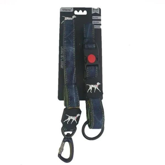 Large Pet Lead & Collar Set - Green & Denim - petguardiansupplies