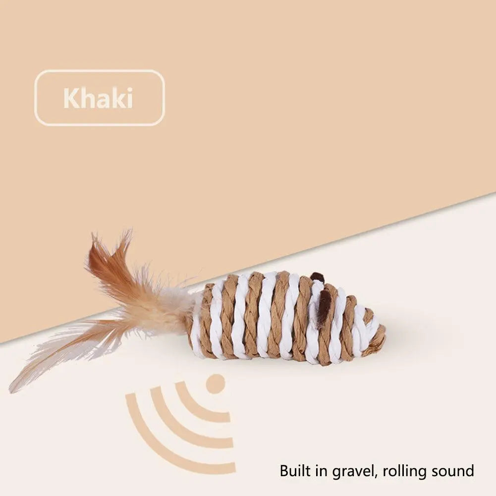 Cat Toys Pet Toys Mopping Mouse Toy Cat Plush Feather Built In Bell Natural Harmless Bite-resistant Pet Supplies For Indoor Cats - petguardiansupplies