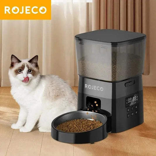 ROJECO Automatic Pet Feeder Button Version Auto Cat Food Dispenser Accessories Smart Control Pet Feeder For Cats Dog Dry Food - petguardiansupplies