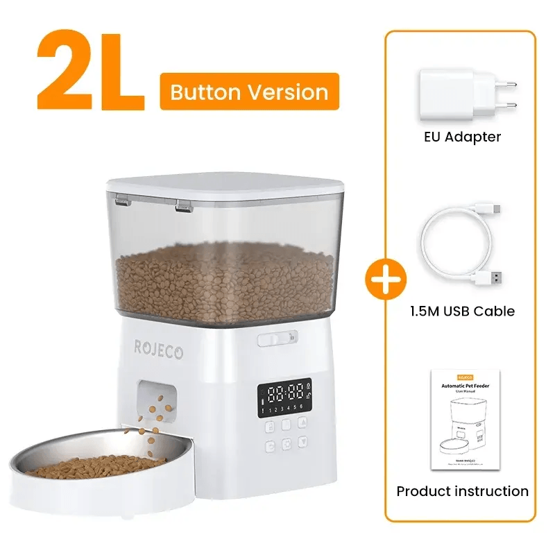 ROJECO Automatic Pet Feeder Button Version Auto Cat Food Dispenser Accessories Smart Control Pet Feeder For Cats Dog Dry Food - petguardiansupplies