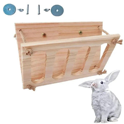 Rabbit Grass Stand Feeding Hay Feeder Wood Bunny Small Pet Cage Food Container Wooden Bowl Rack - petguardiansupplies