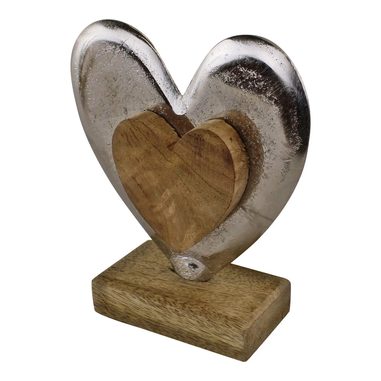 Metal and Wood Standing Heart Decoration-2