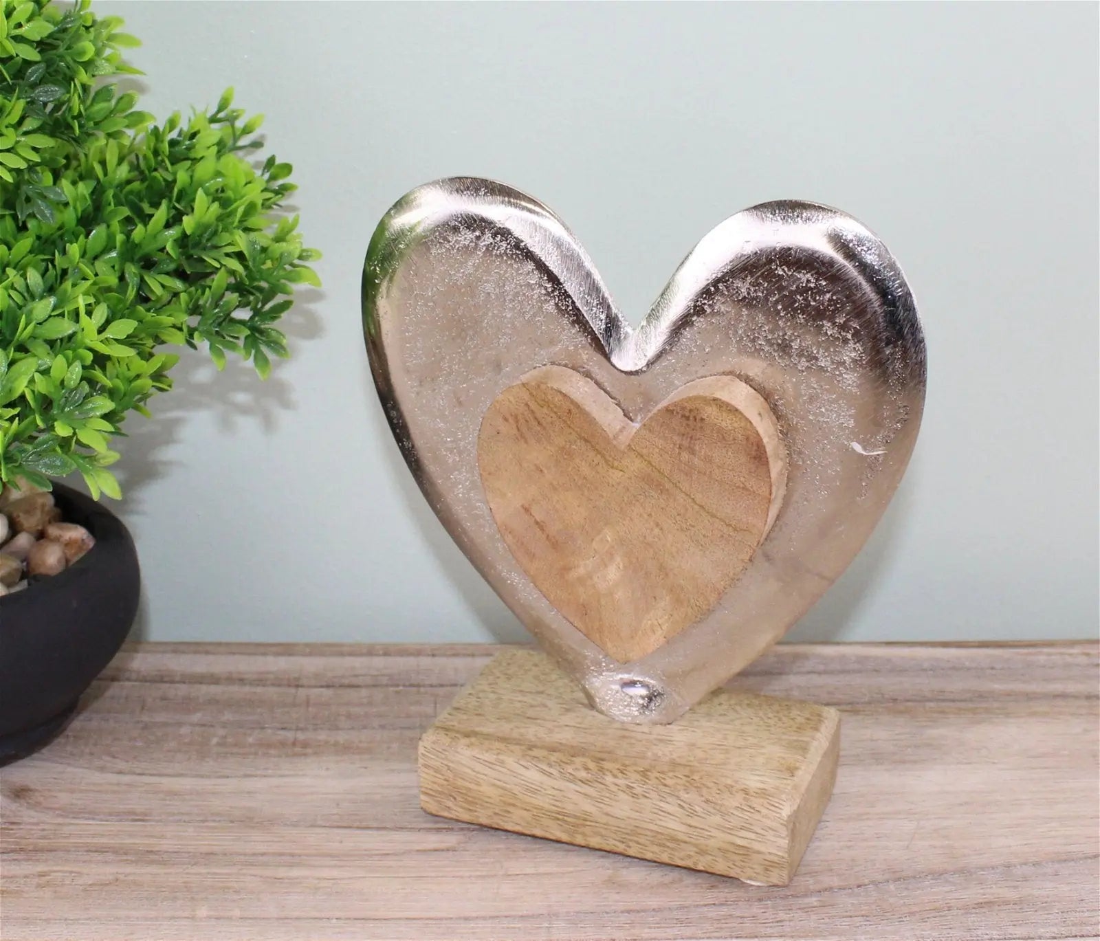 Metal and Wood Standing Heart Decoration-1