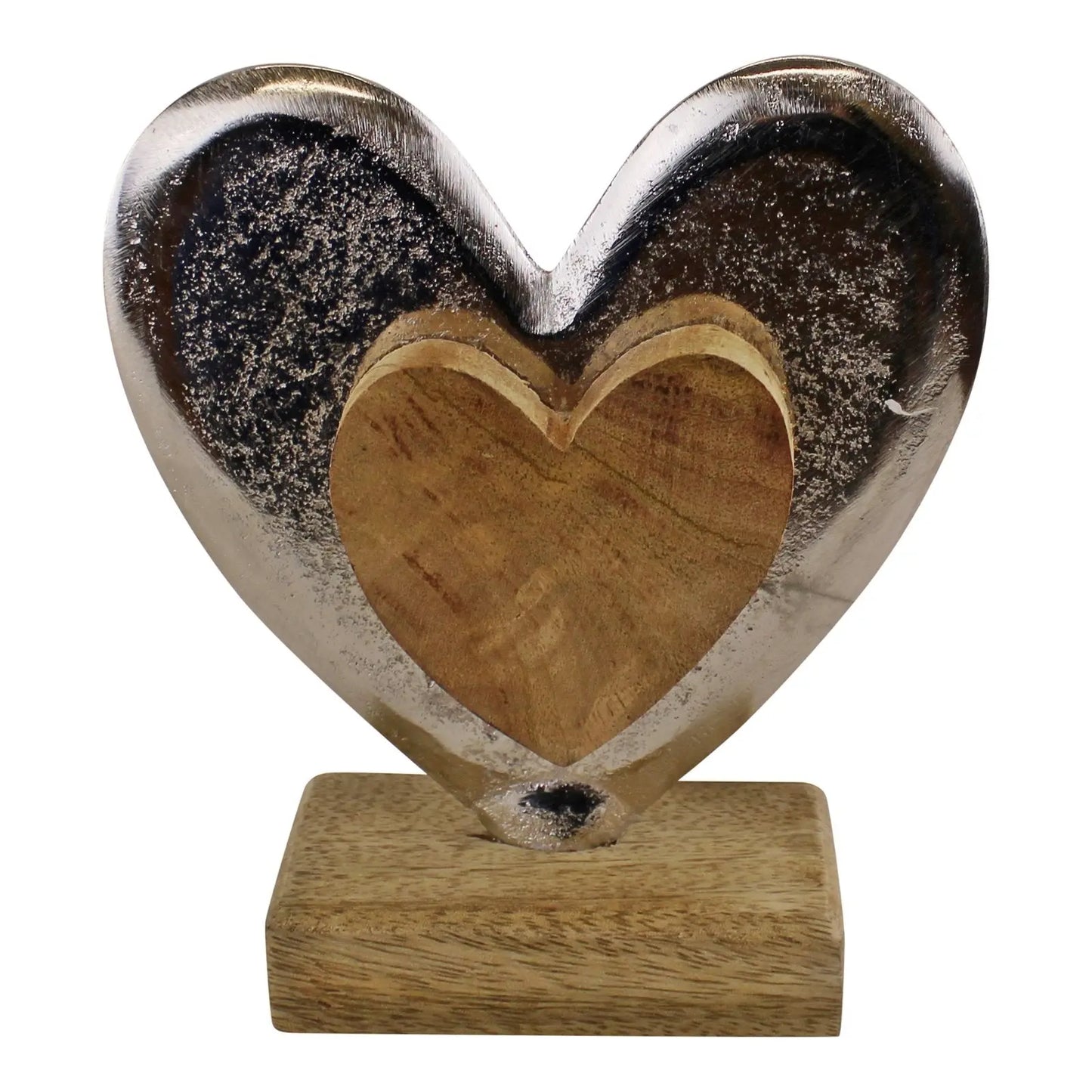 Metal and Wood Standing Heart Decoration-0