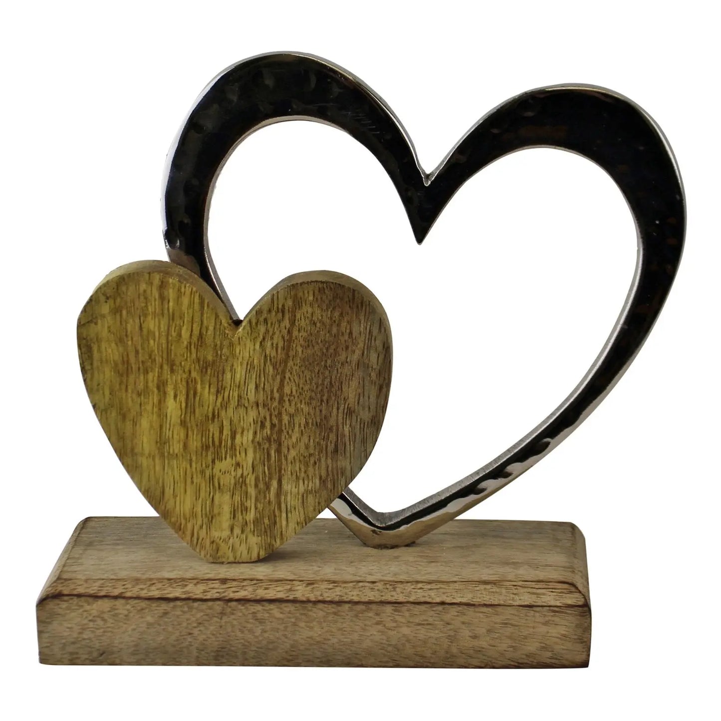 Small Double Heart On Wooden Base Ornament-0