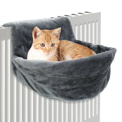 Cat Radiator Bed, Hammock Hanging Pet Bed,Heated Calming Fluffy Cradle for Pet,Cat Shelf Warm Cozy Plush Nap Mat with Wire Frame - petguardiansupplies