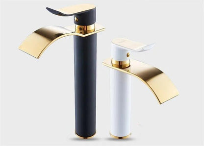 Basin Faucet Gold and white Waterfall Faucet Brass Bathroom Faucet Bathroom Basin Faucet Mixer Tap Hot and Cold Sink faucet - petguardiansupplies