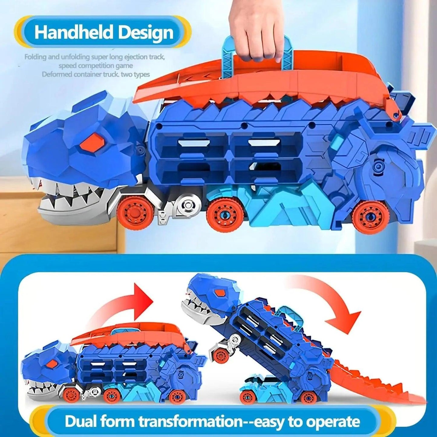 New Product Folding Dinosaur Transporter Car Competitive Game Roll To Eat Car Vehicle Racing Track With Mini Car Kid Gift Toy - petguardiansupplies