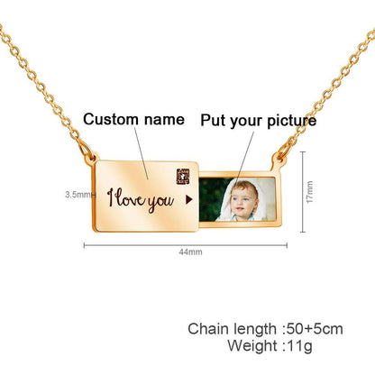 Stainless Custom Photo Message Envelope Necklace Pull-Out Envelope Pendant for Women Customized Name Jewelry Gift Mother's Day - petguardiansupplies