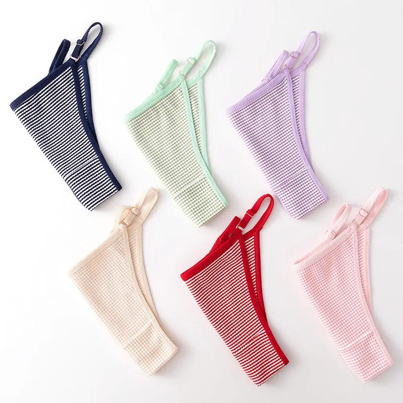 1pcs Cotton Women's Thongs Panties Sport Breathable Low Waist Underwear Lingerie Sexy Female Adjustable Buckle Stripe G-String - petguardiansupplies