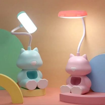 Creative Cute Cat Flexible Led Study Desk Lamp with Phone Holder Bedside Color Adjust Table Lamp for Kids Student Room - petguardiansupplies