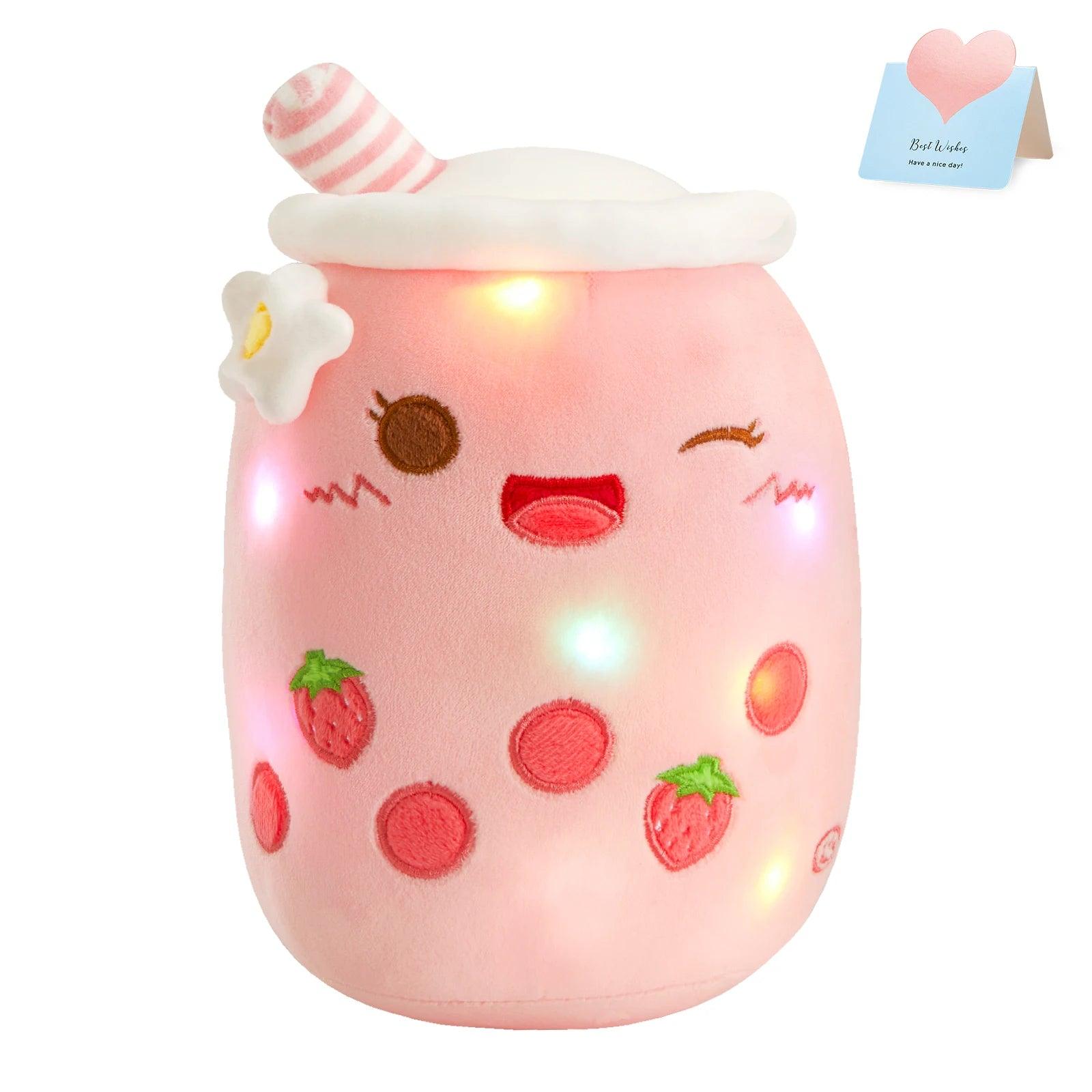 26-38cm LED Light Milk Tea Doll Plush Toy Green Pink Soft Cute Throw Pillows Strawberry Stuffed Animals for Girls Birthday Gift - petguardiansupplies