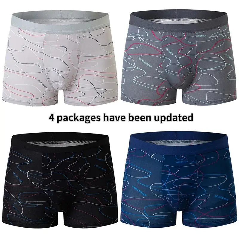 4 Pack Europe and America Size MEN'S FASHION Sexy Boxer Underwear Antibacterial Breathable plus Size Fat MEN'S Shorts Underwear - petguardiansupplies