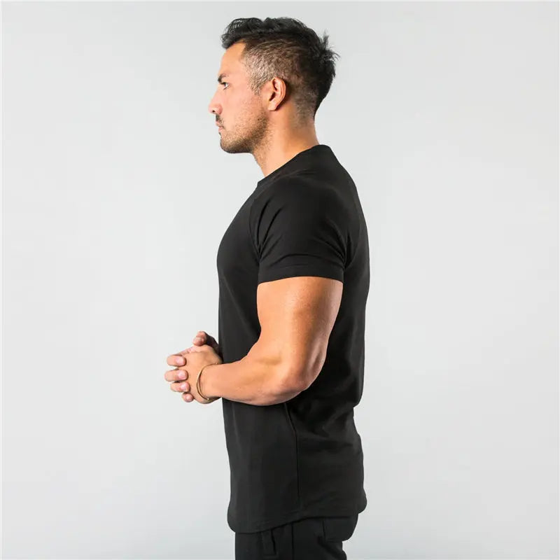 New Fashion Plain Tops Tees Fitness Mens T Shirt Short Sleeve Muscle Joggers Bodybuilding Tshirt Male Gym Clothes Slim Fit Shirt - petguardiansupplies