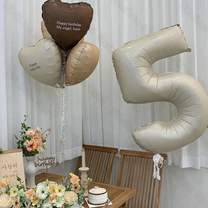 1 Set Beige Birthday Balloons Cream Beige Caramel Number 0-9 Balloon Custom Name Stickers for Birthday Anniversary Party Decor - petguardiansupplies