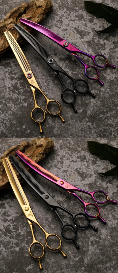 Fenice Professional JP440c 7 inch High quality Pet dog Grooming Scissors Curved thinning Shears Chunker Thinner Scissors - petguardiansupplies