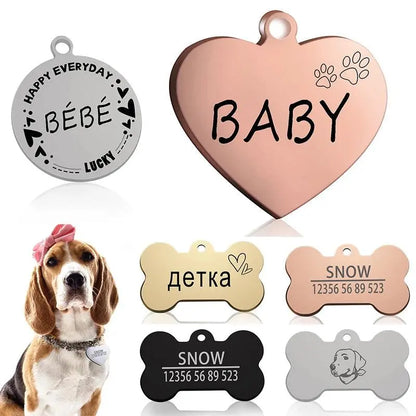 Custom Dog Cat ID Tag Engraved Personalized Pet Collar Charm Name Pendant Bone Keyring Necklace Puppy Accessory Dropshipping - petguardiansupplies