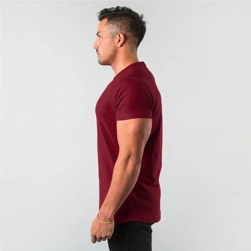 New Fashion Plain Tops Tees Fitness Mens T Shirt Short Sleeve Muscle Joggers Bodybuilding Tshirt Male Gym Clothes Slim Fit Shirt - petguardiansupplies