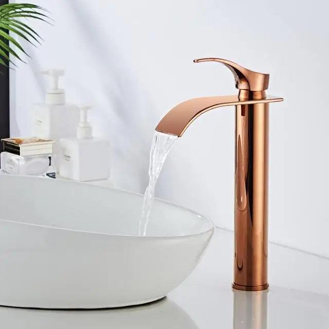 Basin Faucet Gold and white Waterfall Faucet Brass Bathroom Faucet Bathroom Basin Faucet Mixer Tap Hot and Cold Sink faucet - petguardiansupplies