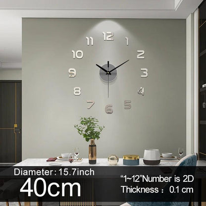 Large Wall Clock Quartz 3D DIY Big Watch Decorative Kitchen Clocks Acrylic Mirror Sticker Oversize Wall Clocks Home Letter Decor - petguardiansupplies