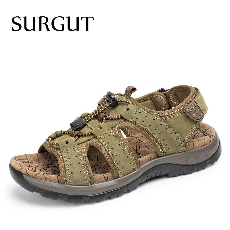 SURGUT Hot Sale New Fashion Summer Leisure Beach Men Shoes High Quality Leather Sandals The Big Yards Men's Sandals Size 38-48 - petguardiansupplies