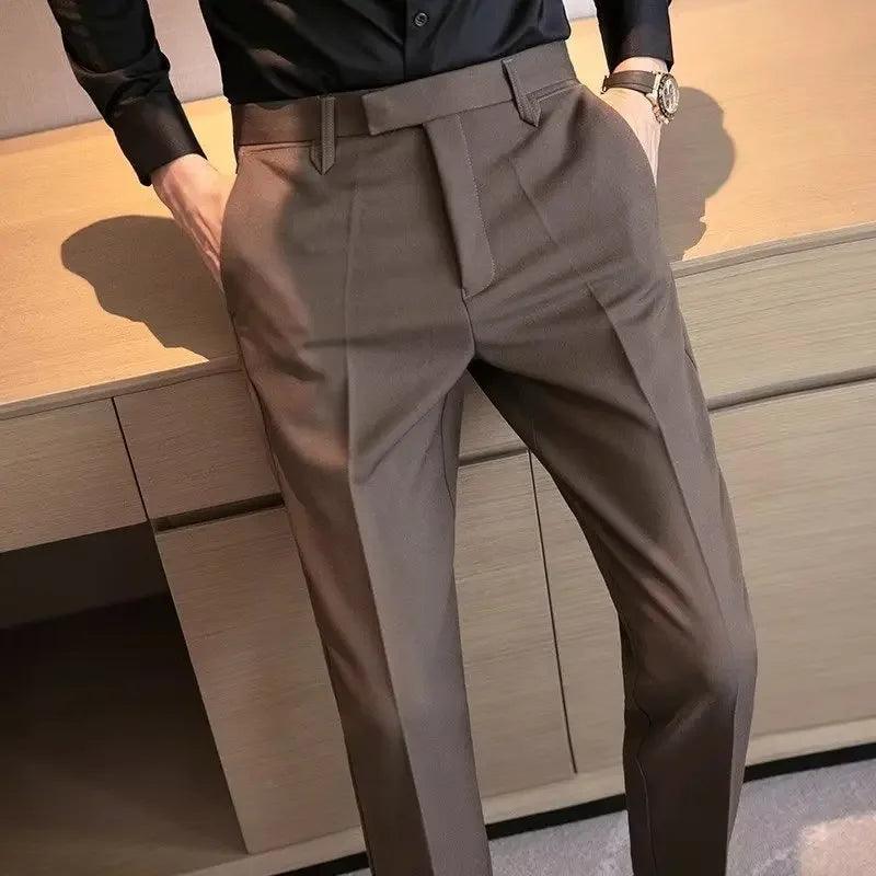 English Gentleman's Coffee Color Business Suit Pants Casual Draped Trousers For Men Fashionable Spring Autumn Small Foot - petguardiansupplies