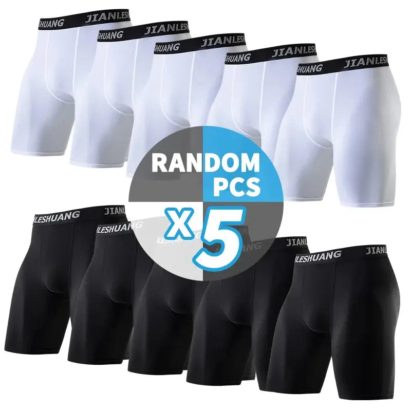 1/5 Pcs Men's Plus Size Black And White Long Sports Underwear Running Fitness Basketball Football Elastic Waist Shorts Teenagers - petguardiansupplies