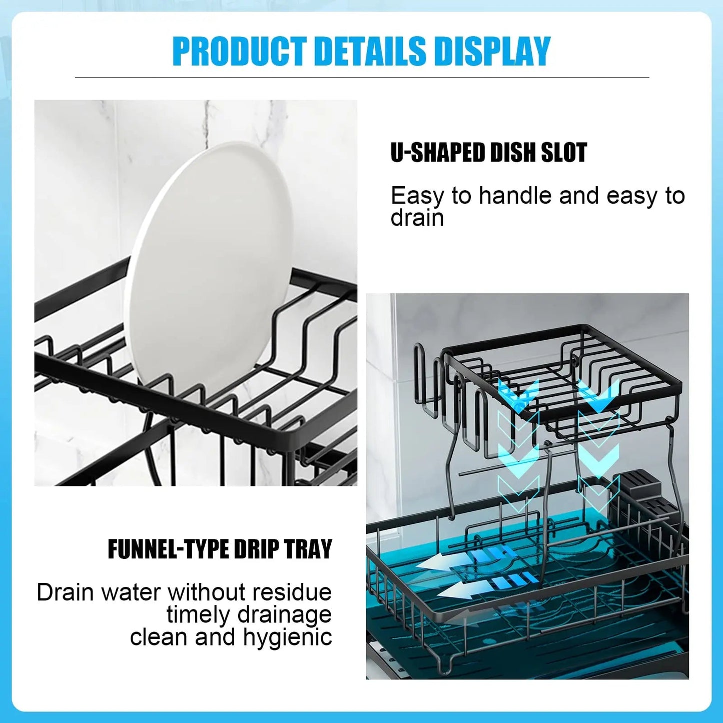 Large 2-tier dish drying rack for kitchen countertops, removable large-capacity dish draining rack - petguardiansupplies