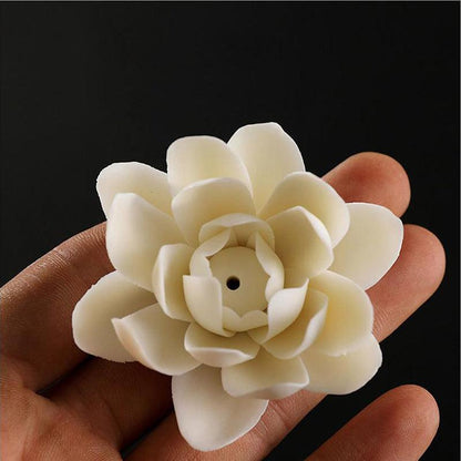 New 1PC Ceramic White Lotus Incense Burner Sandal Wood Incense Burner Ornaments Home Incense Stick Holder Aromatherapy - petguardiansupplies