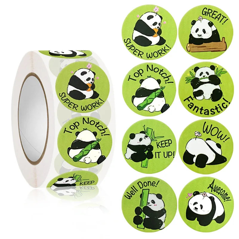 100-500 Pcs 1inch/2.5cm Cute Animal Panda Stickers Roll for Envelope Praise Reward Student Work Label Stationery Seal Lable - petguardiansupplies