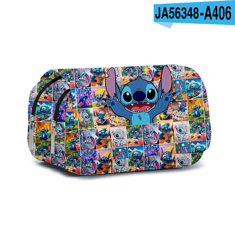 BANDAI Stitch Fully Printed Flap Pen Bag Stationery Box Cartoon Large Capacity Pencil Case Cute Anime Bags Student School Bag - petguardiansupplies