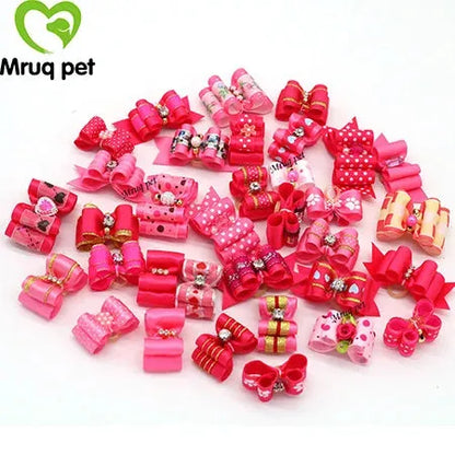 20pcs Pet Dog Cute Hair Bows with Rhinestone&Flowers Ribbon Bows Dog Hair Accessory Dog Groomining Pet Supplies - petguardiansupplies