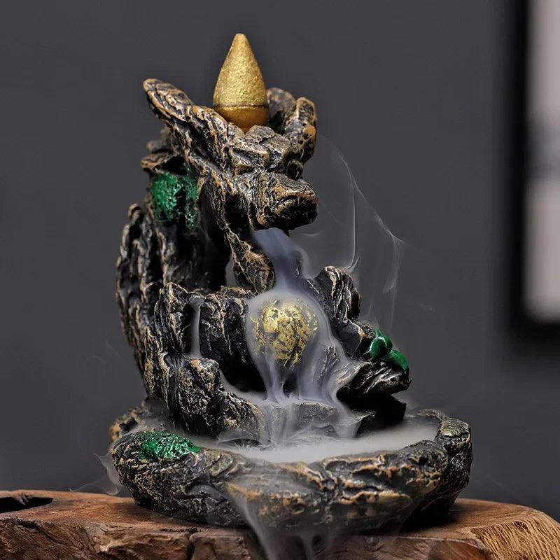 1pc Resin Auspicious Dragon Spitting Incense Burner Waterfall Backflow Incense Holder Home Ornament (Without Incense) - petguardiansupplies