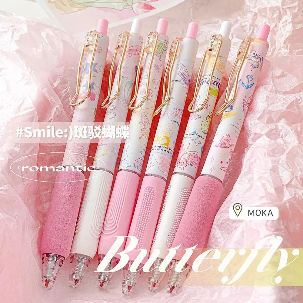 6pcs/set Butterfly Series Cute Gel Pen ST Nib Kawaii Pen Set Japanese Kawaii Stationery School Supplies Aesthetic Pens - petguardiansupplies