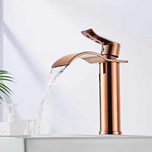 Basin Faucet Gold and white Waterfall Faucet Brass Bathroom Faucet Bathroom Basin Faucet Mixer Tap Hot and Cold Sink faucet - petguardiansupplies