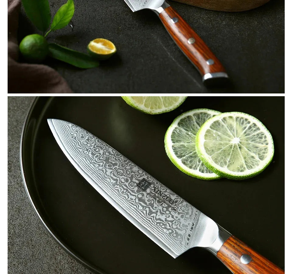 XINZUO 5'' Inch Utility Knives Japanese Damascus Steel Kitchen Knife Rosewood Handle Top Selling Small Knife Fruit Cook Knives - petguardiansupplies